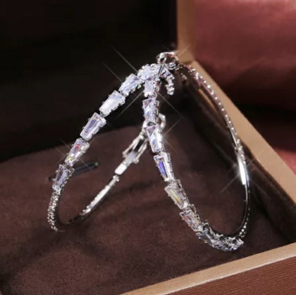 New Silver Geometric Hoop Earrings - Picture 5 of 5